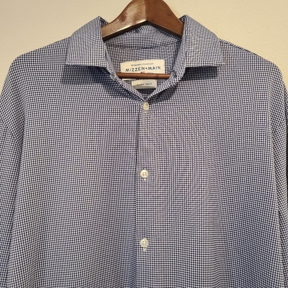 Mizzen + Main Spinnaker Trim Fit Blue & White Check Button Down Shirt - Picture 2 of 5